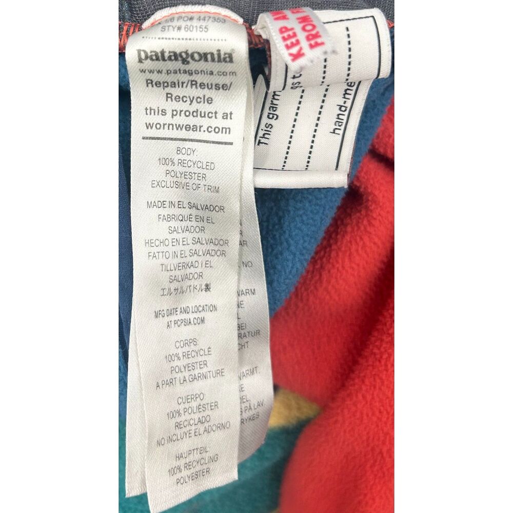 Patagonia Toddler Micro D Snap-T Jacket Hooded Sweater Red Blue 4T - Picture 2 of 4